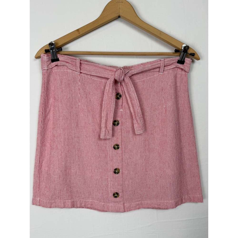 Dash Women's Skort Red Pinstripe Linen Blend Tie Waist Button Front Preppy M